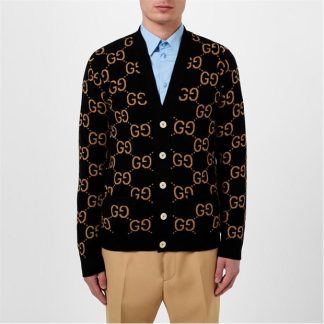 GUCCI Monogram Jacquard Cardigan Men Cardigans Blk/Cml1440 for sale