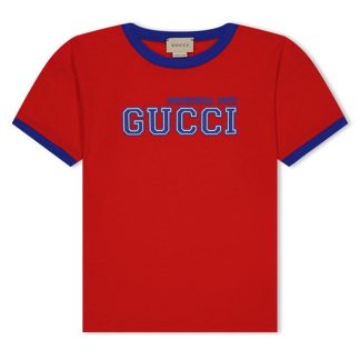 GUCCI Orginal 1921 Cotton T-Shirt Juniors Kids Regular Fit T-Shirts Cream/Red 6344 for sale