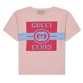 GUCCI Printed Cotton Jersey T-Shirt Juniors Kids Regular Fit T-Shirts Pink 6372 for sale