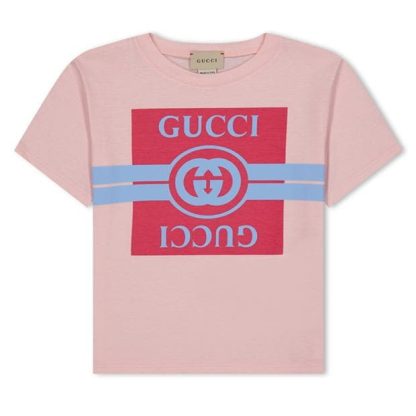 GUCCI Printed Cotton Jersey T-Shirt Juniors Kids Regular Fit T-Shirts Pink 6372 for sale