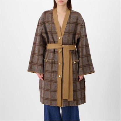 GUCCI Reversible Checked Wool Cardigan Women Camel/Blue  for sale