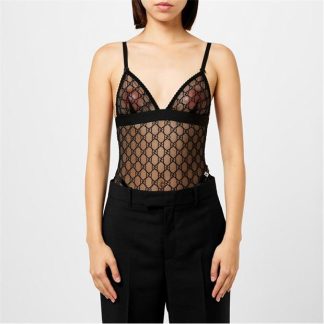 GUCCI Sheer Tulle Gg Bodysuit Women Black  for sale