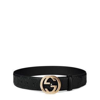 GUCCI Signature Interlocking Embossed Belt Women Black 1000  for sale