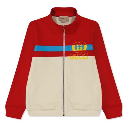 GUCCI Stripe Jacket Kids Full Zip Fleece Tops Wht/Red 9216 for sale