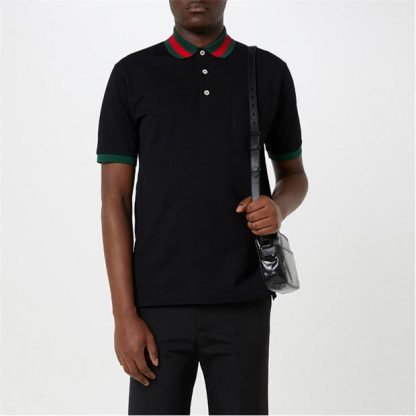 GUCCI Web Collar Polo Shirt Men Short Sleeve Polos Black/Mix for sale