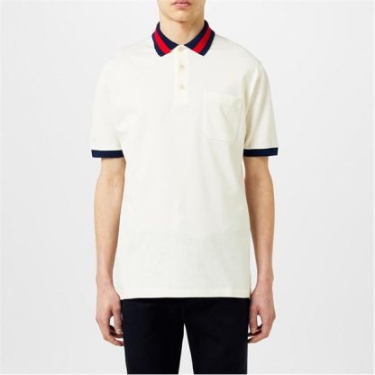 GUCCI Web Collar Polo Shirt Men Short Sleeve Polos White 9750 for sale