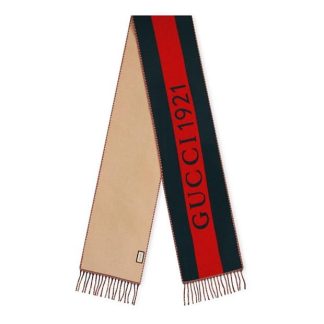 GUCCI Web Jacquard Wool Scarf Unisex Green/Red  for sale