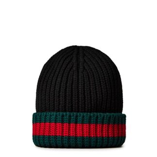 GUCCI Web Knitted Beanie Unisex Black/Grey  for sale