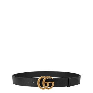 GUCCI Wide Leather Belt With Double G Buckle Unisex Black1000  for sale