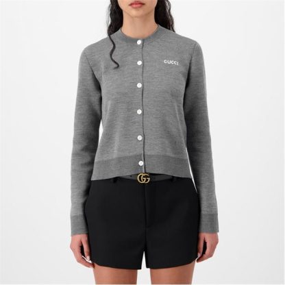 GUCCI Wool Jacquard Cardigan Women Cardigans Grey Melange for sale