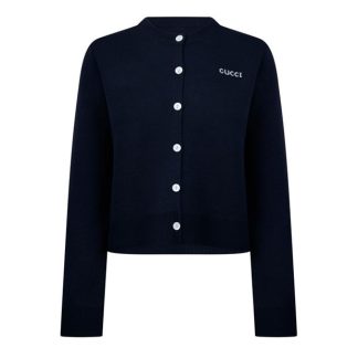 GUCCI Wool Jacquard Cardigan Women Cardigans Navy/Ivory for sale