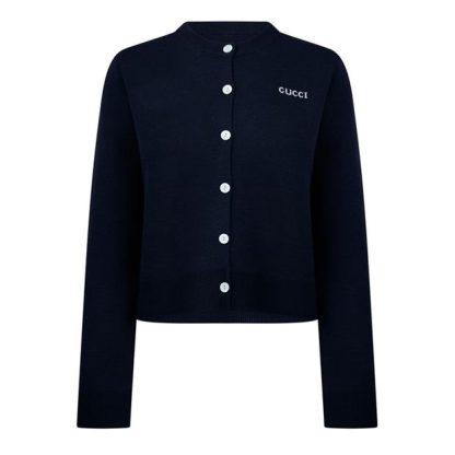 GUCCI Wool Jacquard Cardigan Women Cardigans Navy/Ivory for sale