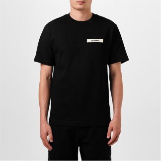 JACQUEMUS Grosgrain Brand Tab T-Shirt Men Regular Fit T-Shirts Black for sale