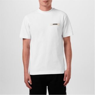 JACQUEMUS Grosgrain Brand Tab T-Shirt Men Regular Fit T-Shirts White for sale