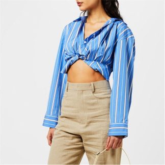 JACQUEMUS La Bahia Courte Long Sleeve Shirt Women Blue Stripes  for sale