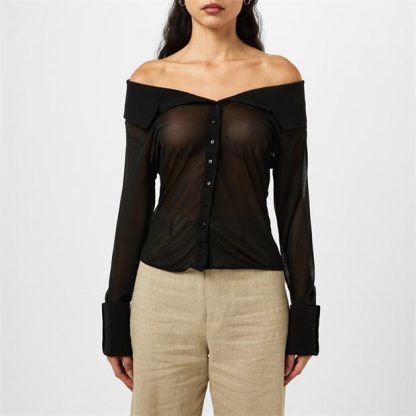 JACQUEMUS La Brezza Sheer Shirt Women Plain Shirt - Long Sleeve Black for sale