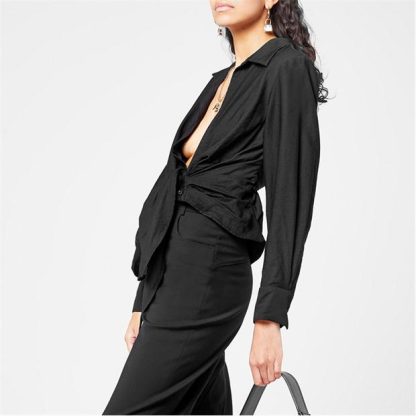 JACQUEMUS La Chemise Bahia Knotted Shirt Women Blouses - Long Sleeve Black 990 for sale