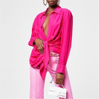 JACQUEMUS La Chemise Bahia Knotted Shirt Women Blouses - Long Sleeve Pink 430 for sale