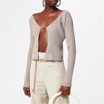 JACQUEMUS La Maille Pralu Longue Cardigan Top Women Cardigans Dark Beige 180 for sale