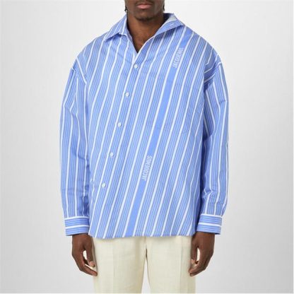 JACQUEMUS La Striped Asymmetric Shirt Men Blue/White  for sale