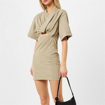 JACQUEMUS La Twisted Bahia T-Shirt Mini Dress Women Mini Dresses Lit Khak 530 for sale