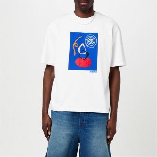 JACQUEMUS Le Cuadro Arty Painting T-Shirt Men White/Bue  for sale