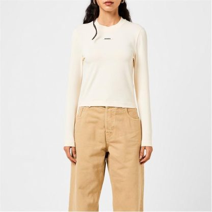 JACQUEMUS Le Gros Grain T-Shirt Women Long Sleeve T-Shirts Light Beige for sale