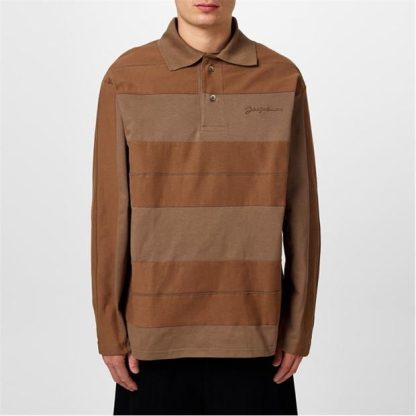 JACQUEMUS Le Polo Raye Men Long Sleeve Polos Brown 850 for sale