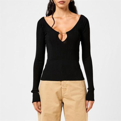 JACQUEMUS Le Pralu Long Sleeve T-Shirt Women Black  for sale