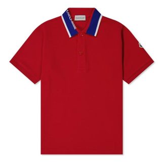 MONCLER Boy'S Contrast Logo Collar Polo Shirt Kids Red 455  for sale