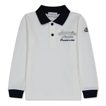 MONCLER Boys Logo Long Sleeve Polo Unisex Cream 034  for sale