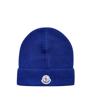 MONCLER Brand Patch Ribbed Knit Beanie Unisex Beanies Royal Blue 761 for sale