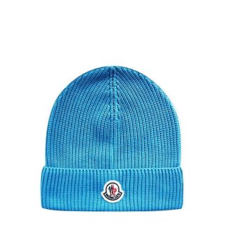 MONCLER Brand Patch Ribbed Knit Beanie Unisex Beanies Sky Blue 702 for sale