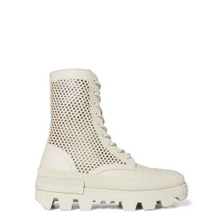 MONCLER Carinne Lace-Up Boots Women Biker Boots White 032 for sale