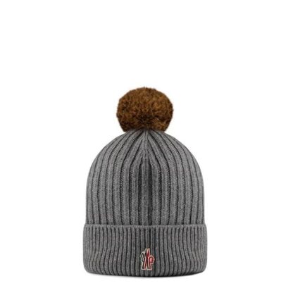 MONCLER Cashmere Beanie With Pom Pom Unisex Grey 986  for sale