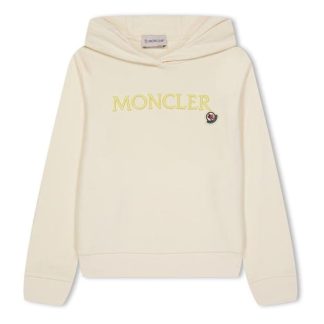 MONCLER Embroidered Logo Hoodie Juniors Kids OTH Hoodies Cream 050 for sale