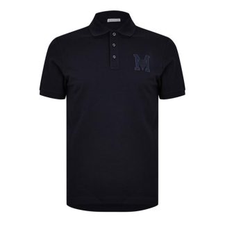 MONCLER Embroidered Monogram Polo Shirt Men Short Sleeve Polos Navy 77X for sale