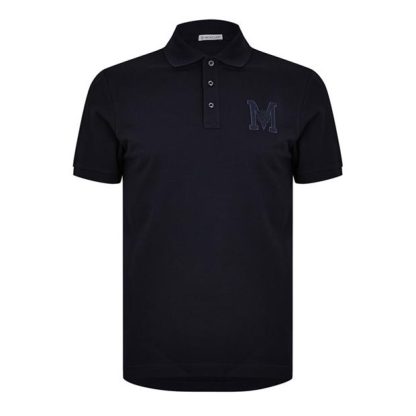 MONCLER Embroidered Monogram Polo Shirt Men Short Sleeve Polos Navy 77X for sale