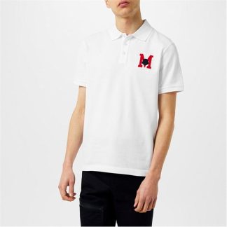 MONCLER Embroidered Monogram Polo Shirt Men Short Sleeve Polos White 002 for sale