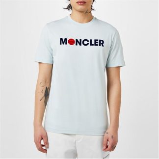 MONCLER Flocked Logo T-Shirt Men Regular Fit T-Shirts Sky Blue 70C for sale