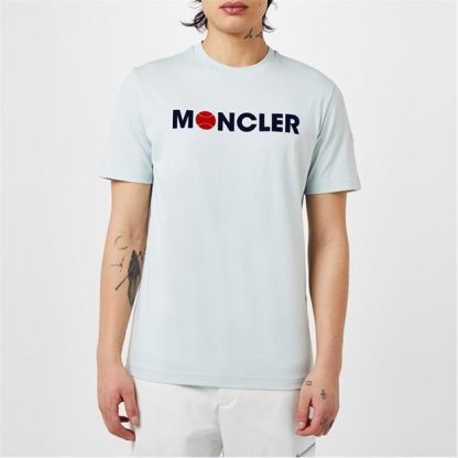 MONCLER Flocked Logo T-Shirt Men Regular Fit T-Shirts Sky Blue 70C for sale