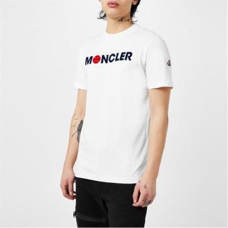 MONCLER Flocked Logo T-Shirt Men Regular Fit T-Shirts White 034 for sale