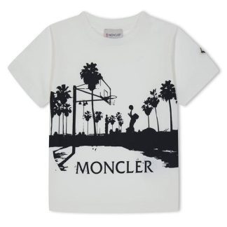 MONCLER Graphic Basketball Print T-Shirt Kids Regular Fit T-Shirts White 034 for sale