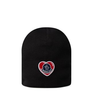 MONCLER Heart Applique Logo Beanie Unisex Black 999  for sale