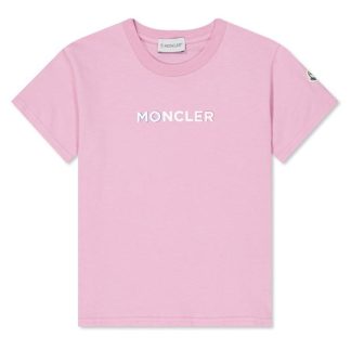 MONCLER Juniors Logo T-Shirt Kids Regular Fit T-Shirts Pink 525 for sale