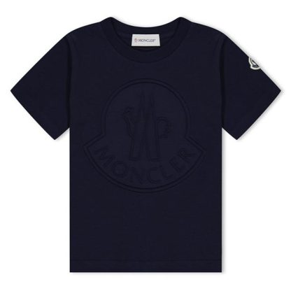 MONCLER Large Logo T-Shirt Juniors Kids Regular Fit T-Shirts Navy 778 for sale