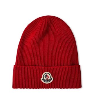 MONCLER Logo Beanie Unisex Beanies Red 472 for sale