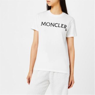 MONCLER Logo Embroidered T-Shirt Women Regular Fit T-Shirts White 033 for sale