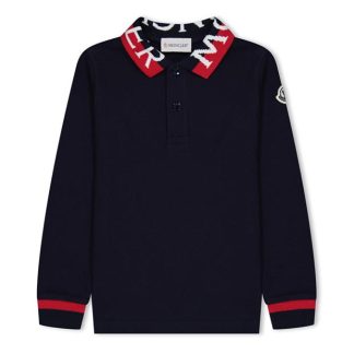 MONCLER Logo Long Sleeve Polo Shirt Juniors Unisex Long Sleeve Polos Navy 778 for sale