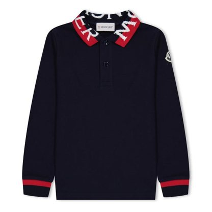 MONCLER Logo Long Sleeve Polo Shirt Juniors Unisex Long Sleeve Polos Navy 778 for sale